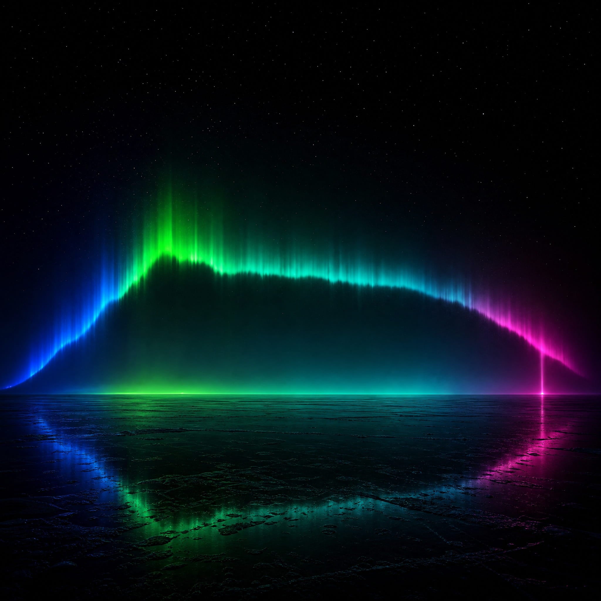 A band of aurora light rising, holding and fading across a dark sky